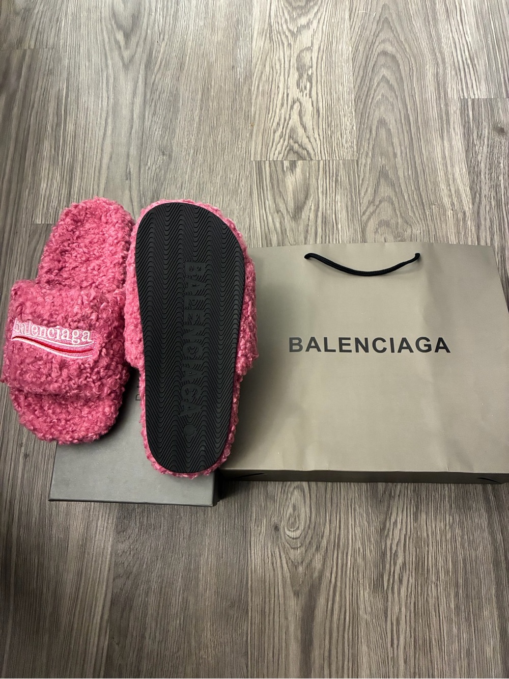 Balenciaga Hot Pink Shearling Slide